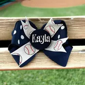 Baseball Sister Name Hair Bow, Navy or Choose Colors