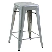 6128BLB Metal Tolix Style Backless Barstool, Galvanized, 4pc/ctn