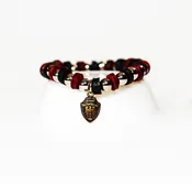 Beaded Bracelet Burgundy and Black Leather with Stainless Beads