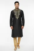 Black Gold Silk Men's Kurta Pajama Shawl – Traditional Indian Clothing | Sizes XS to 6XL