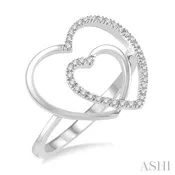 10K W/Gd .13 Ct Double Heart Ladies Ring