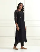 Black Hand Embroidered Chanderi Silk Kurta
