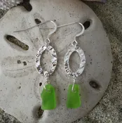 Lime Green Sea Glass Earrings Dangle