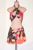 Black & Neon Print with Ruffle Skirt