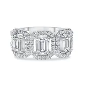 3 Emerald and Round Diamond Wedding Ring