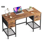 47/55" Computer Desk with 4 Fabric Drawers & Dual Mesh Shelves, Writing Desk for Home Office, Study Room, Gaming Room, Brown