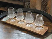 4-Glass Whiskey Nosing Flight – Reclaimed Barrel Stave Board