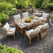 Adele Outdoor Dining Set | Acacia Wood Patio Dining with Cushioned Seating