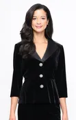 3/4 Sleeve Stretch Velvet Blouse with Satin Collar
