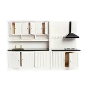 1:12 Scale European Style Miniature Kitchen Cabinet Set – Elegant White Dollhouse Hutch & Sink Unit (2-Piece)