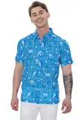 4th of July USA Flag and Eagle Printed Linen Effect Shirt For Men Blue P00430