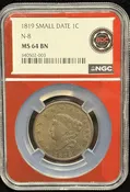 1819 Coronet Head Large Cent, Small Date N-8 MS64BN NGC (24661)