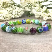 10mm Milletiori Stretch Bracelet Custom Multicolor Flower Glass Round Beads Bracelet Spring Summer Jewelry