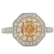 14 Karat Two-Tone Gold 0.52 Carat Orange And 0.55 Carat White Diamond Double Halo Ring