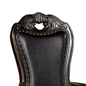 29 Inch Carved Traditional Dining Armchair Set of 2 Brown Faux Leather