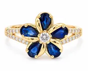 14K Diamond Sapphire Plumeria Ring