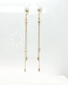 10K Yellow Gold 3 Dangling Strand Post Earrings With Diamond Cut Bead Details