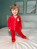 Santa Applique Christmas Boy's Button Up Loungewear