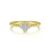 14k Gold 0.18Ct Diamond Clover Bujukan Bean Ring, Available in White and Yellow Gold