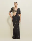 Black Hand Embroidered Pre-Draped Georgette Saree Set