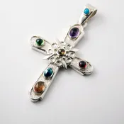 Byzantine Cross in Sterling Silver with Multi-Gems