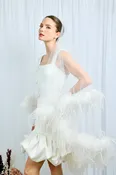 White Ostrich Feather Trim Bridal Veil Bridal Veil 68" Crafted from high-quality Italian tulle — NK Bride