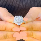 Asscher Cut Moissanite and Round Cut Side Cvd Diamond Bezel Set Engagement Ring 14k Solid White Gold Halo Style Bridal Wedding Ring 4.00ctw