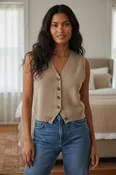 100% Cashmere Boyfriend Button Front Sweater Knit Vest