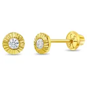 14k Radiant Setting CZ Girls Earrings