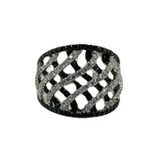 Ladies Black &amp;amp; White Diamond Basket  Cocktail Ring