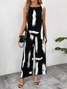 Abstract Print Sleeveless Top and Wide-Leg Pants Set