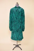 Designer Teal and Black Silk Midi Dress by Pauline Trigere, L