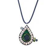 Blue Sapphire, Chrome Diopside, and Emerald Teardrop Necklace