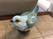 Blue Painted Wood Bird w/ Mirror Accents