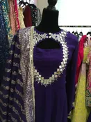 AFL2038 - Pure chiffon long gown with mirror work embroidered on the yoke.Come with pant and Banarasi dupatta.