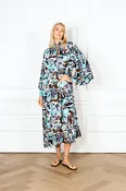 Blue Botanical Scroll Maxi Caftan