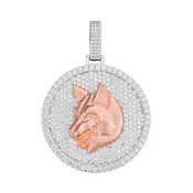 14k 2 Tone Rose Wolf Pendant Moissanite 925 Charm