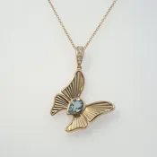 18K Yellow Gold Blue Topaz & Diamond Butterfly Pendant Necklace