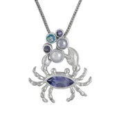 Blue Crab Pendant with Gemstone Bubbles