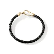 14K Gold 5MM Black Leather Hook Clasp Bracelet