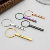 Mini 3D Bar Keychain, Dainty Personalized Engraved 4-Side charm