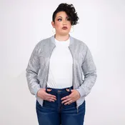 Strass Rhinestone Bomber Jacket - Silver - XXL