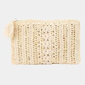 Tassel Zipper Straw Knit Cosmetic Bag