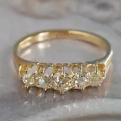 Antique c. 1890-1900 English Five Stone Old Mine Cut Diamond 18k Gold Ring