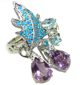 Authentic African Amethyst    .925 Sterling Silver Handcrafted Large Ring size 6