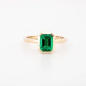 14K Yellow gold bezel set lab grown emerald cut emerald, 1.15 ct