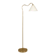 Majestic Brass Ring Base Curved Floor Lamp with Triangle White Drum Shade