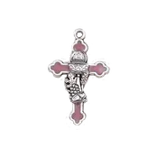 1.14" Silver Tone and Pink Enamel First Holy Communion Cross
