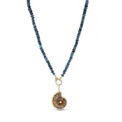 14k Ammonite Nautilus Pendant on London Blue Topaz Knotted Necklace - One of a Kind