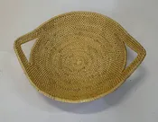 Handwoven African Fruit Tray with Handles | Natural Tan | Frafra Kinkahe Sweet Grass